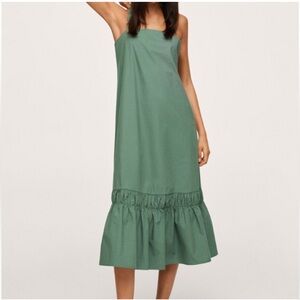 Mango Green Ruffled Hem Midi Dress